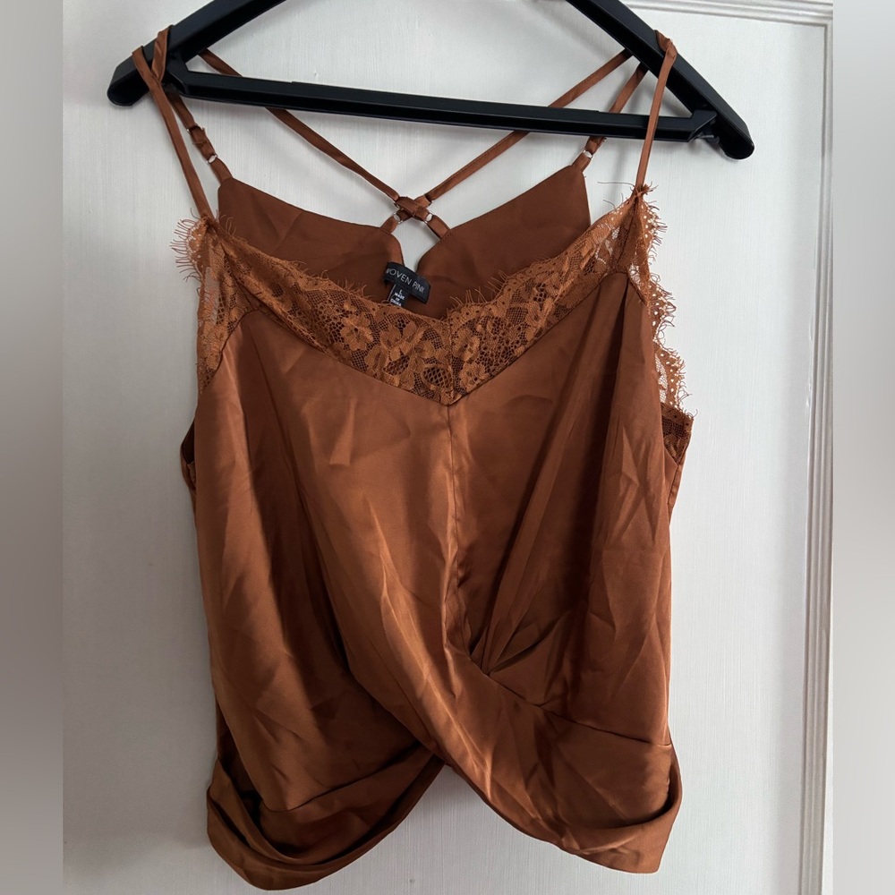 Woven pink Chic Brown Lace Trim Tank Top